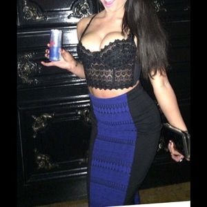 Bebe high waisted black and blue pencil skirt